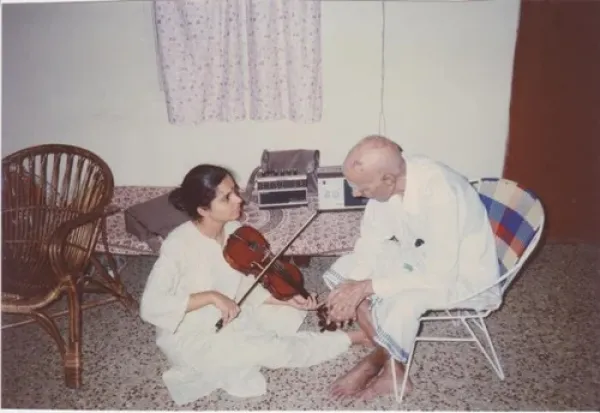 with grandfather at home